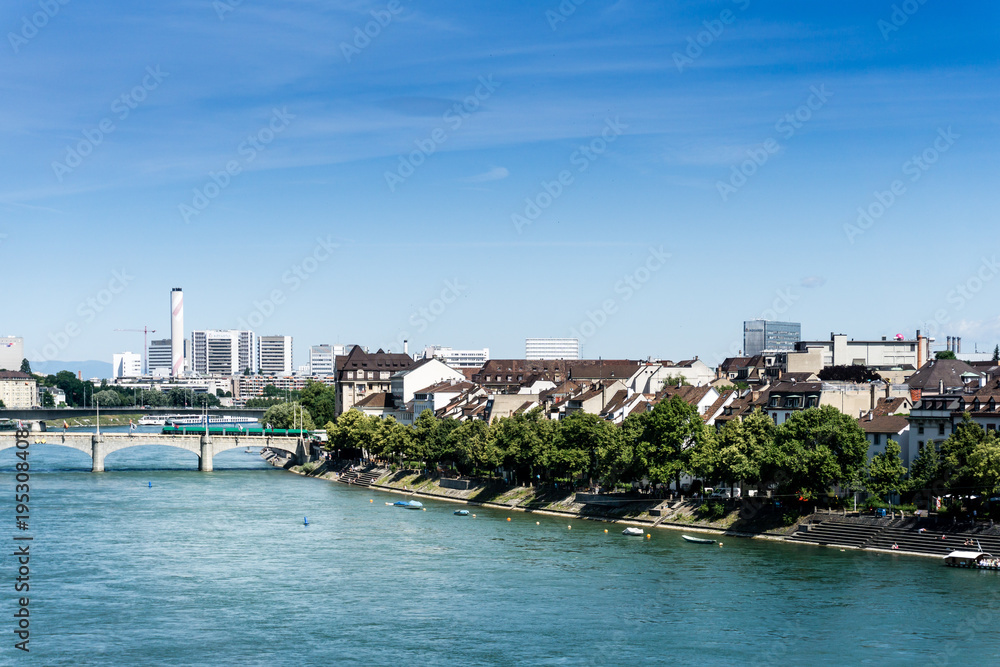 Obraz premium BASEL, SWITZERLAND - June 16, 2017: Rhine river in Basel, Switzerland