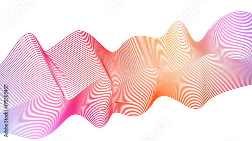 Bright orange, red, magenta, violet flowing wave fluid. Silk scarf, flying ribbon. Abstract line art design element. Vector multicolored pattern. White background. Squiggly subtle curves. EPS10
