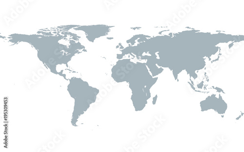 Grey World map isolated on white background