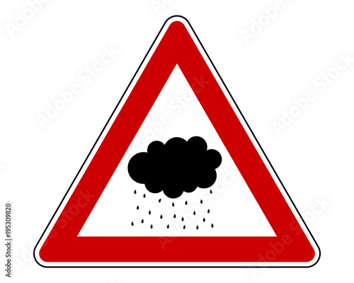Warnschild Regenwolke auf weiss