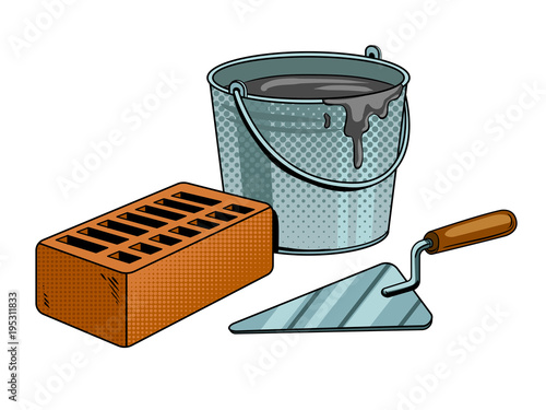 Mortar brick trowel pop art vector illustration