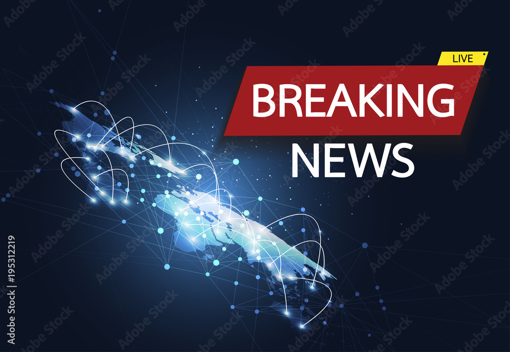 Fototapeta premium Breaking news live on world map connection background. Business technology concept. Vector illustration