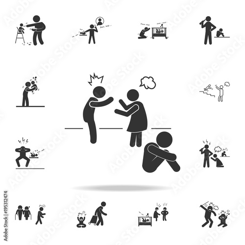 parents quarrel with a child icon. Detailed set of illustration bad family icons. Premium quality graphic design. One of the collection icons for websites, web design