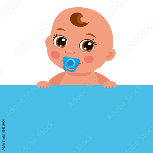 Cute Baby Boy With Blank Banner Vector Illustration Cartoon Baby Image Little Boy Holding Banner Board It S A Boy Theme Stock Vector Adobe Stock