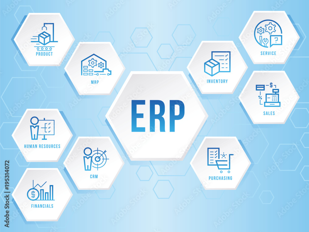 Enterprise resource planning (ERP) module Hexagon icon sign ...