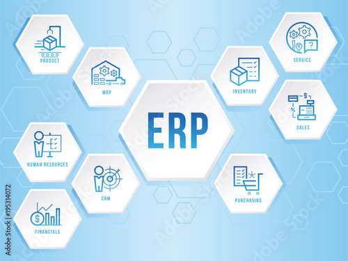 Enterprise resource planning (ERP) module Hexagon icon sign infographics art vector design