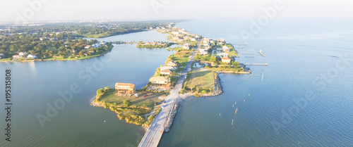 Fotografie Panorama aerial view of Seabrook city near Texas Gulf Coast and Clear Lake