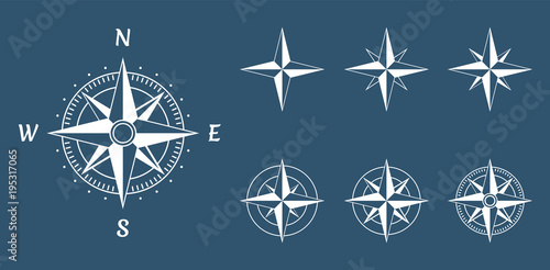 compass wind rose icons set, vector illustration