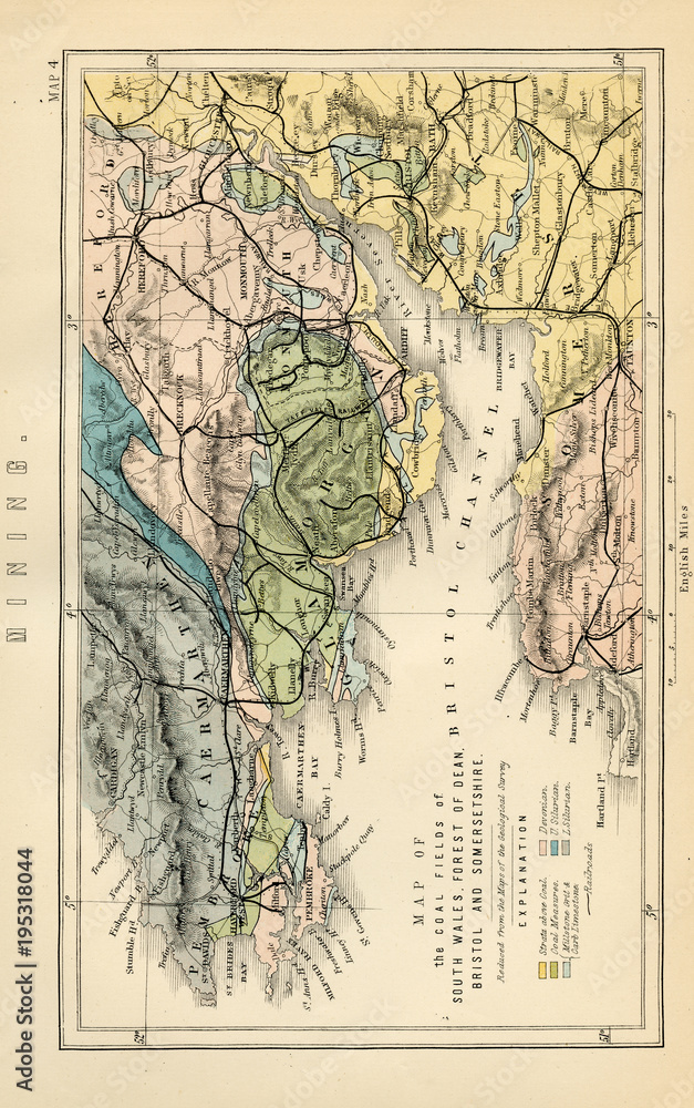 Fototapeta premium Antique Map of South Wales - Early 1800 Vintage Maps of the World