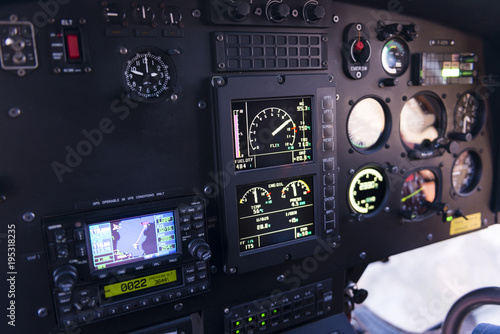 Helicopter control panel during flight with nice light, this one of a Eurocopter AS350 B3 photo