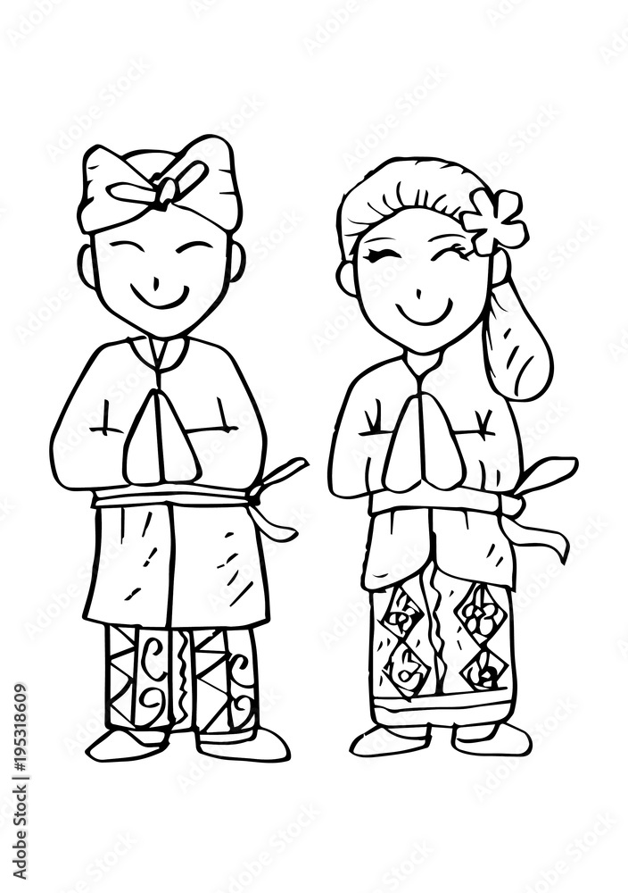 Cartoon costume. Bali Indonesian traditional clothes. Cartoon costume. Bali Indonesian traditional clothes.