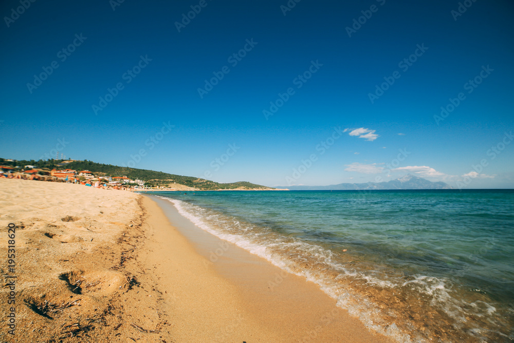 beach on the Mediterranean in a clear sunny day, Greece, Halkidiki.