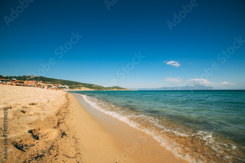 beach on the Mediterranean in a clear sunny day  Greece  Halkidiki.