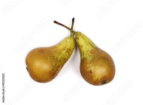 Ripe pears isolated on white background, top view