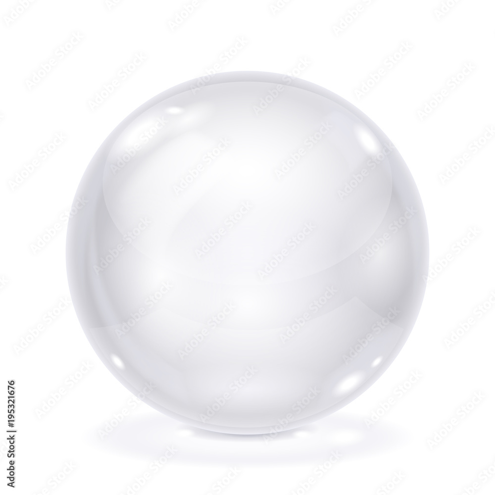Obraz premium White glass ball. 3d shiny shere isolated on white background