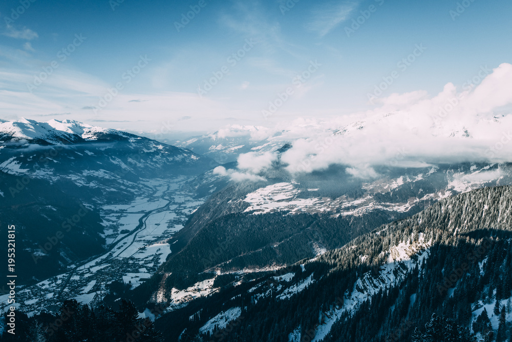 majestic winter mountain landscape in mayrhofen ski area, austria