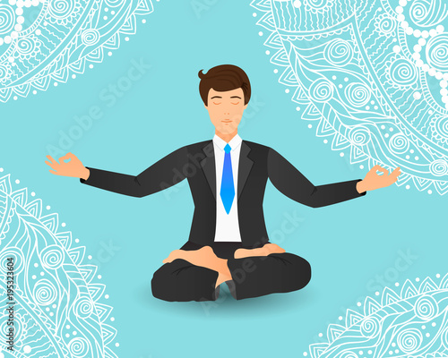 Vector illustration of businessman sitting in lotus pose. 