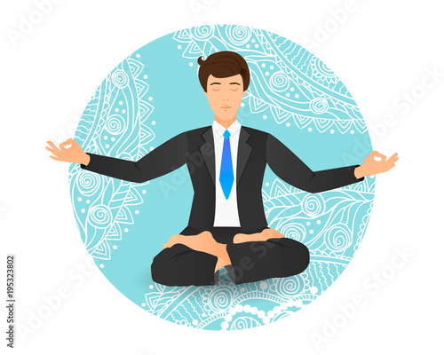 Vector illustration of businessman sitting in lotus pose. 
