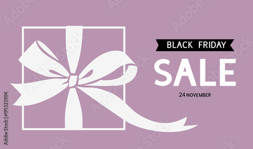 Black Friday Sale design template. Vector background with gift box and bow silhouette