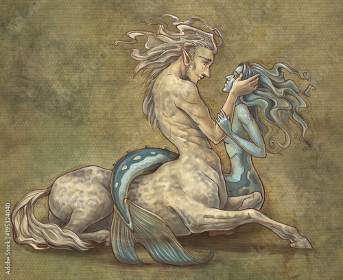 Принти на полотні centaur and mermaid