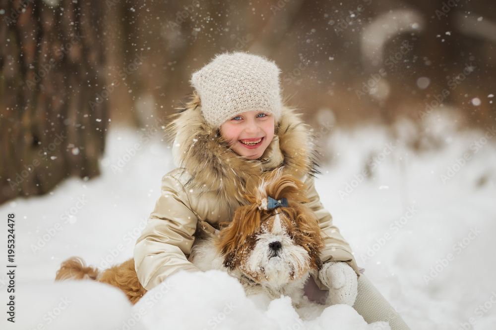 little girl is hugging dog outdoors little girl is hugging dog outdoors