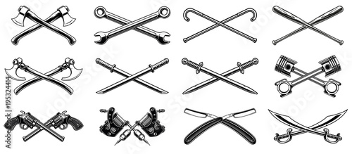 Set of different crossed design elements.