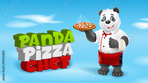 Panda pizza chef. Vector clip art illustration.
