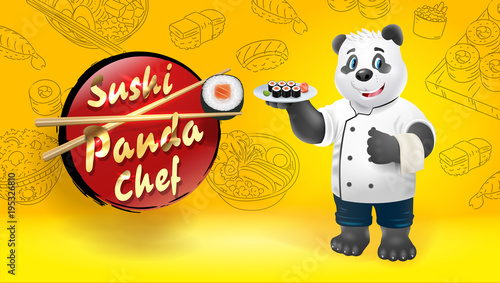 Panda sushi chef. Vector clip art illustration.