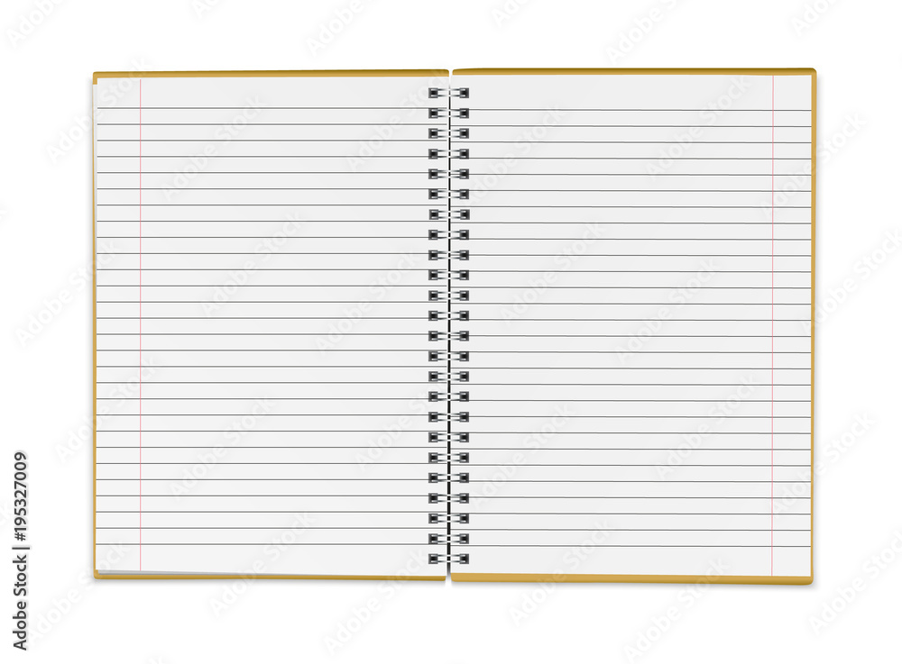 Blank Realistic Open Notebook With Lines Isolated On White