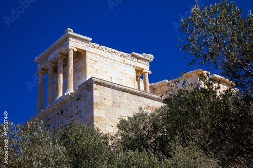 View of the temple of Athena Niki or Apterou Nikis on Acropolis of Athens, Greece.