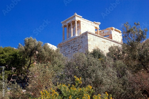 View of the temple of Athena Niki or Apterou Nikis on Acropolis of Athens, Greece. photo