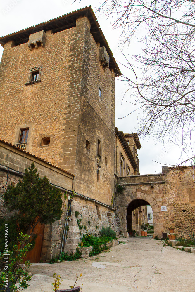 Street and architecture in Valdemossa, Mallorca side view. Spain