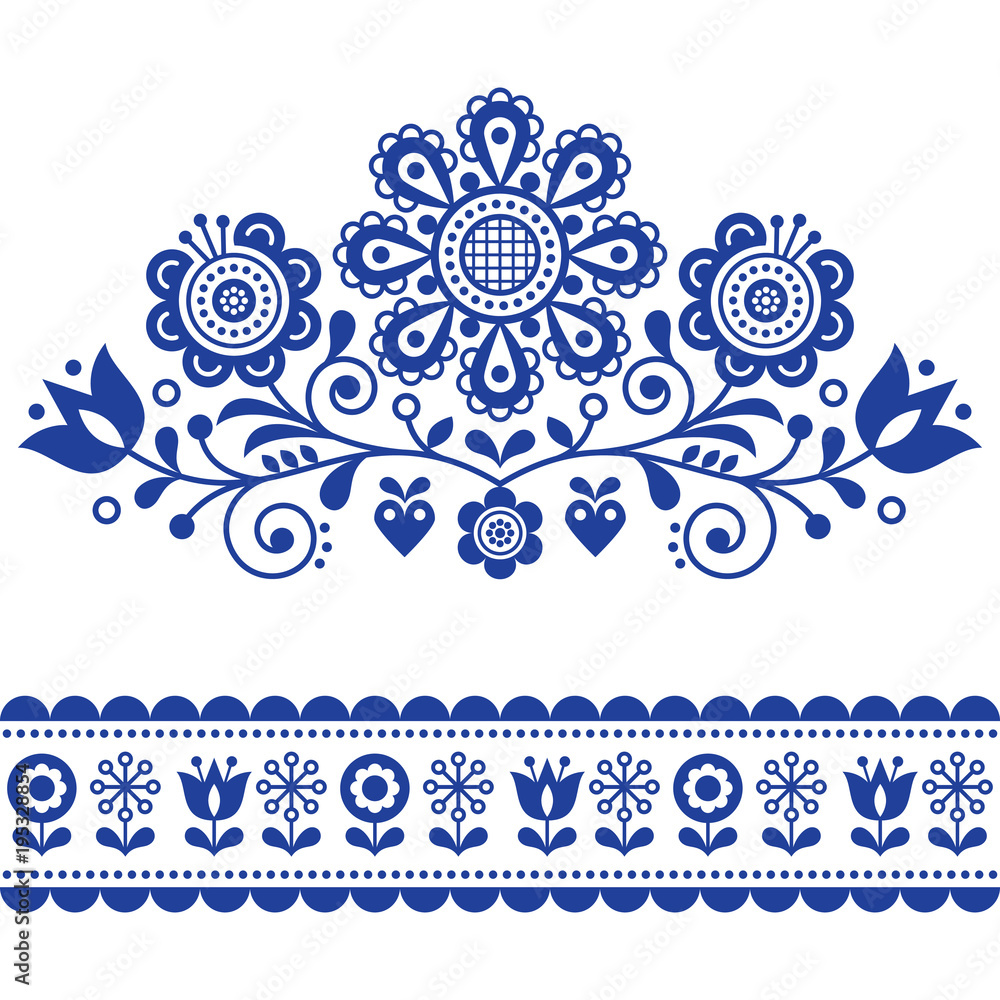 Scandinavian vector folk art pattern with flowers, traditional floral ...