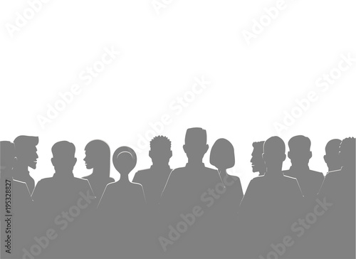 Gray silhouette of people. Vector illustration of different gray colored people silhouette isolated on white.