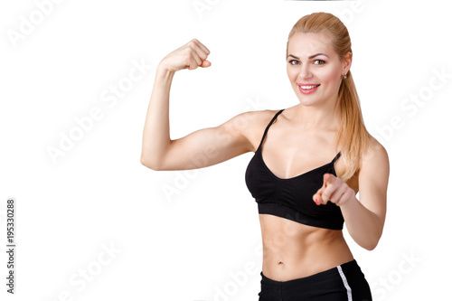 girl in sportswear does exercises and looks at camera © producer