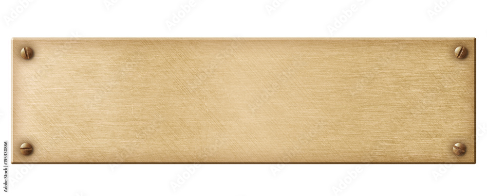 old narrow bronze metal plate or nameboard with rivets 3d illustration