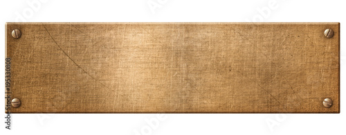 old narrow copper metal plate or nameboard with rivets 3d illustration