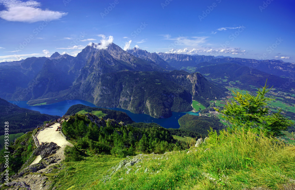 Fototapeta premium Konigssee lake in Germany Alps. aerial view from Jenner peak