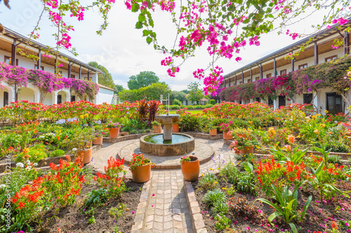 Colombia, interior courtyard flowered in colonial building