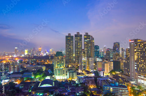 Bangkok city sunset and light in inght time, Bangkok, Thailand © seksan94