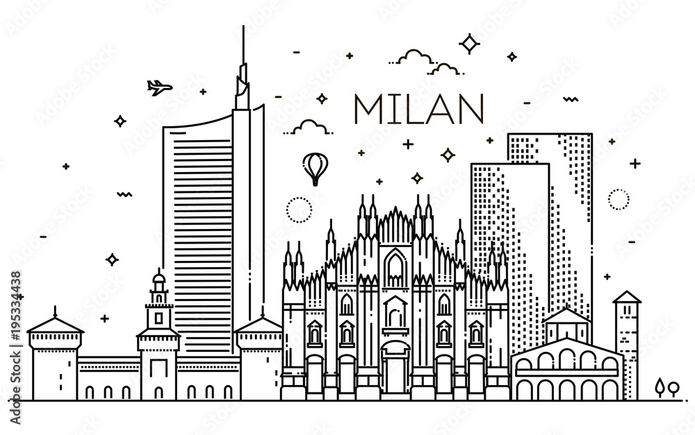 Linear banner of Milan city Linear banner of Milan city