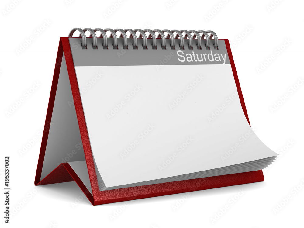 Calendar for saturday on white background. Isolated 3D illustration Calendar for saturday on white background. Isolated 3D illustration