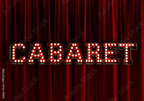 Cabaret in front of Red Stage Theater Curtain.3d Rendering