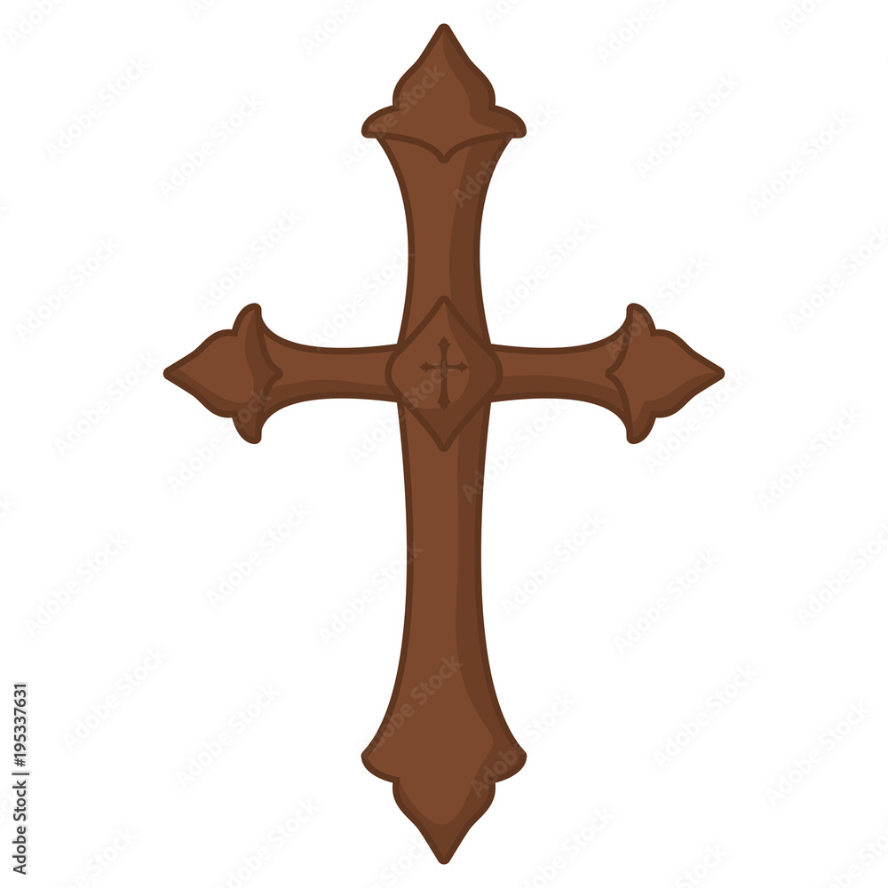 Wooden cross icon over white background, colorful design. vector illustration