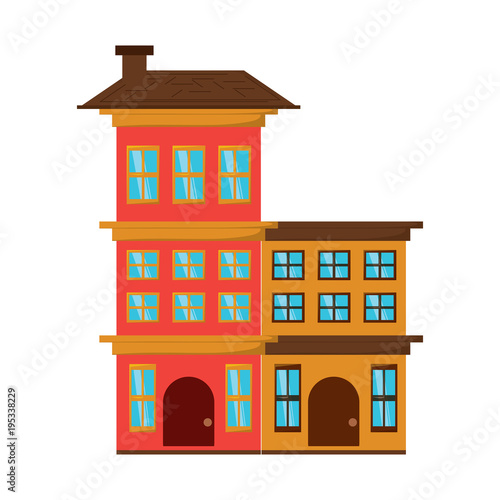 Residential houses over white background, colorful design. vector illustration