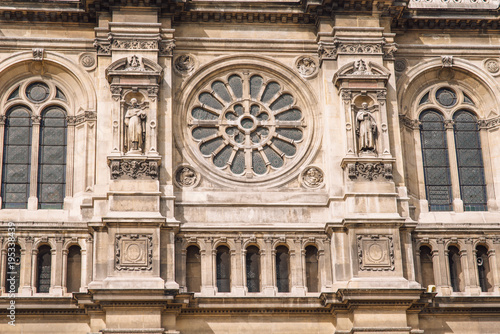 Clock tower of Sainte trinite, roman catholic church in Paris, France