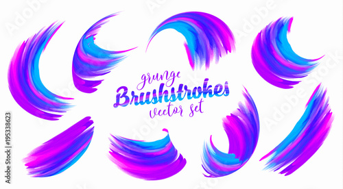 Vibrant blue and magenta colors paint vector brushstrokes set