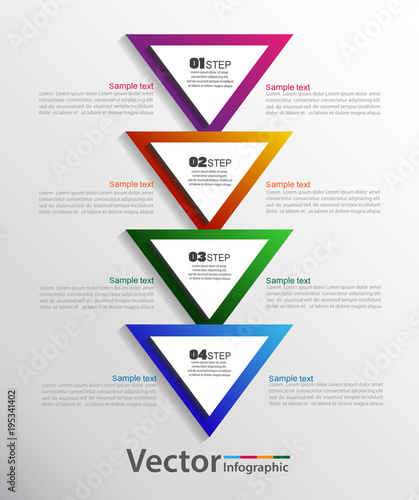 Infographic template of triangular elements. Business concept with 4 options, steps, parts, segments. Vector banner for web, timeline infographics, workflow layout, diagram, chart, annual report