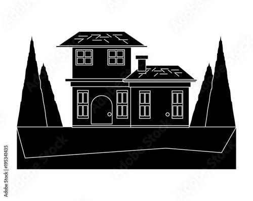 Residential houses surrounded by trees over white background, vector illustration
