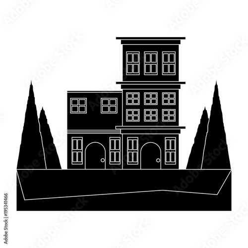 Residential houses surrounded by trees over white background, vector illustration